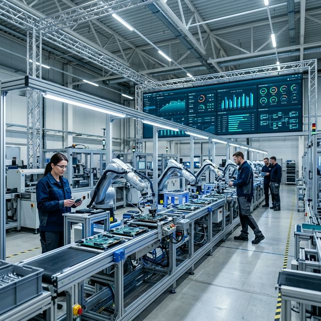 Manufacturing environment showing connected production and automation systems.
