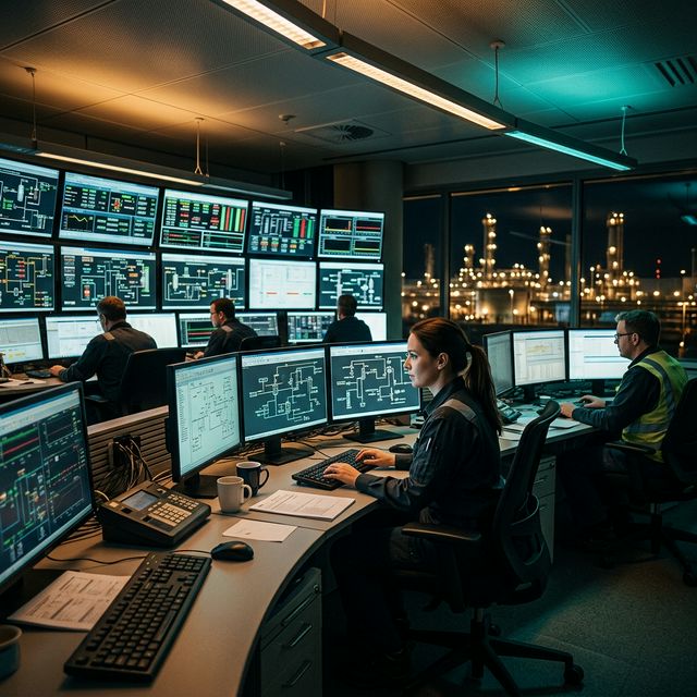 Oil and gas operations environment showing connected industrial reporting.